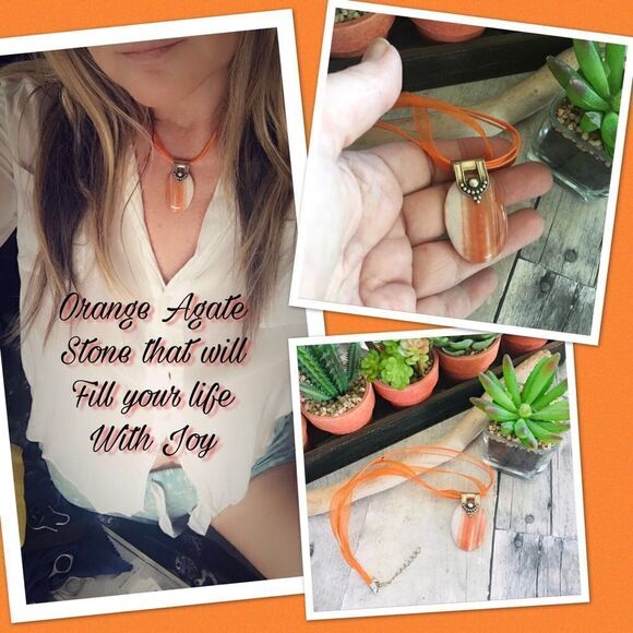 Orange Agate Sterling Silver Necklace - Picture 3 of 6